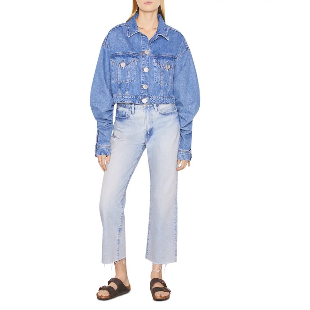 FRAME Le Jane Crop High Rise Straight Luster Light Blue Denim Jeans Size 32 NEW - Picture 14 of 16